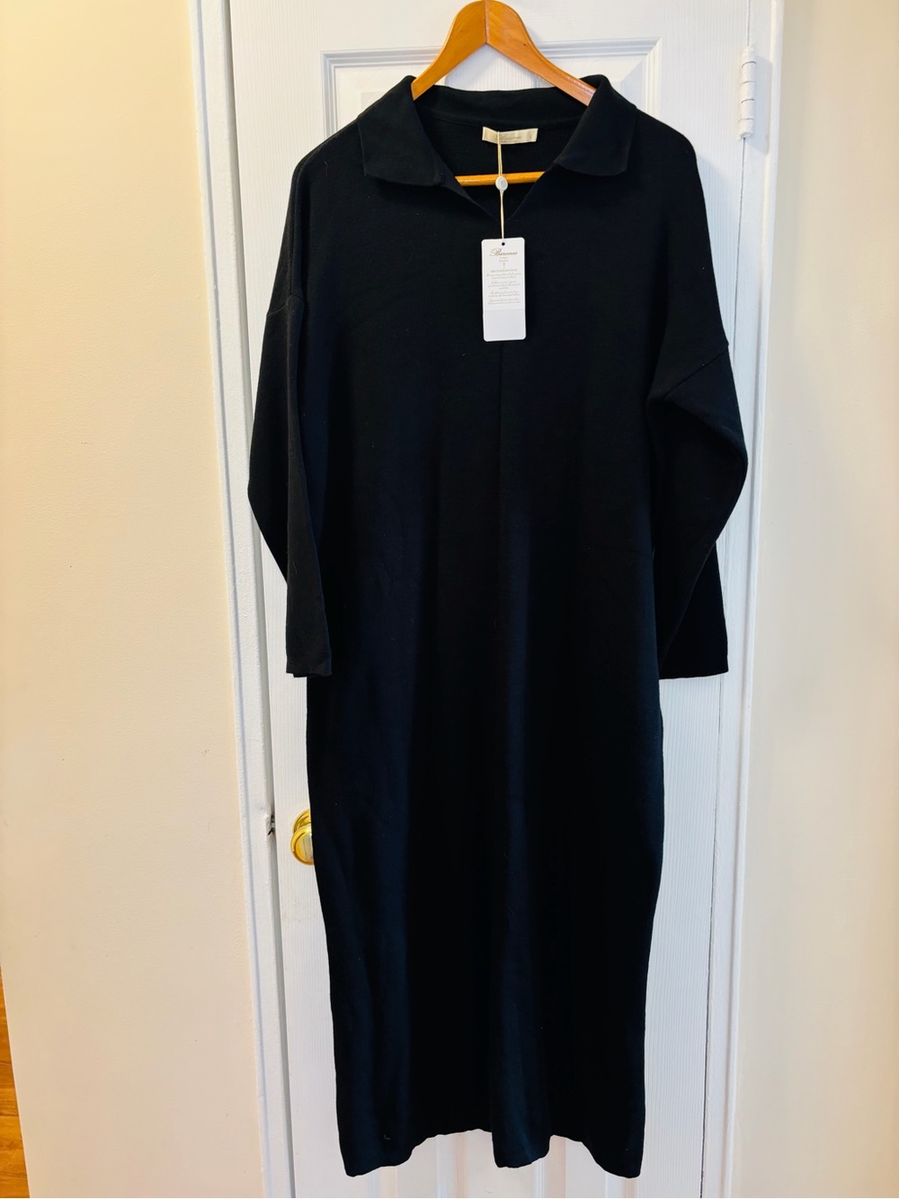 Black Collared Long Sleeve Dress - Unbranded